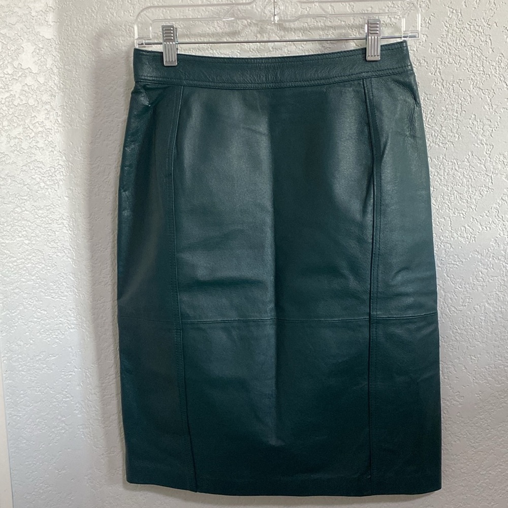 Dark Green Leather Pencil Skirt